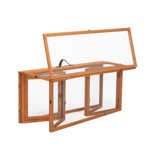 Coziwow Wooden Rabbit Hutch Chicken Coop, Small Animal Chicken Pen Habitat With Roosting Bar, Portable Folding Bunny Cage Run, Orange #TOP4