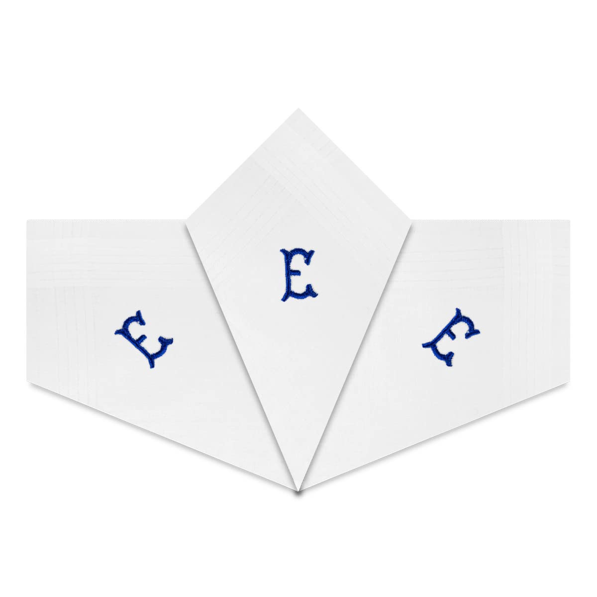 Warwick & Vance Unisex E Warwick & Vanc 3 Pack Of Mens/Gentlemens Whit Satin Bordered Handkerchiefs With Blu Embroidered Initials, Letter