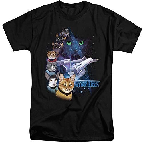Trevco Star Trek Cats Feline Galaxy Unisex Adult T-Shirt for Men and Women, Large Black