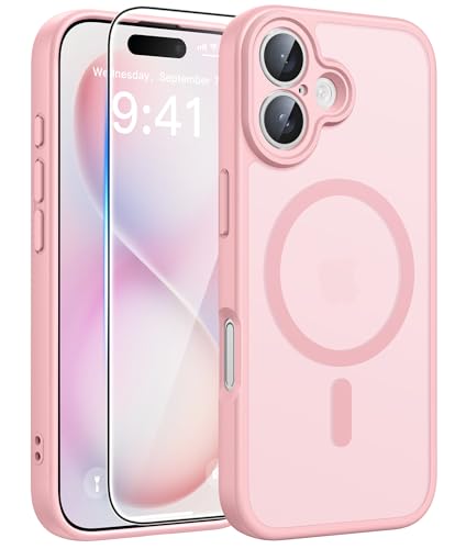 Image of FNTCASE for iPhone 16 Plus Case: [Compatible with Magsafe] Translucent Matte Cases with [Full Camera Protection] [Screen Protector] Military Grade Shockproof Protective Phone Cover - Light Pink