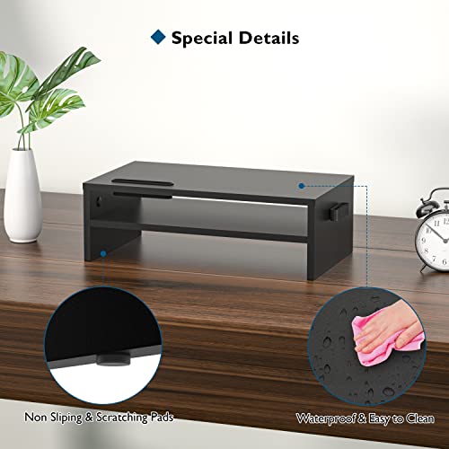 1homefurnit Universal Wood Monitor Stands Speaker TV PC Laptop Computer Screen Riser Desk Organizer 16.7 inch with Shelf Black