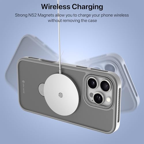 Image of eller sante Maximus Back Cover Case for iPhone 16 Pro Max with Magnetic Alloy Ring Metal Kickstand Camera Protector TPU Shockproof 10ft Drop Protection Compatible with Mag-Safe- Grey
