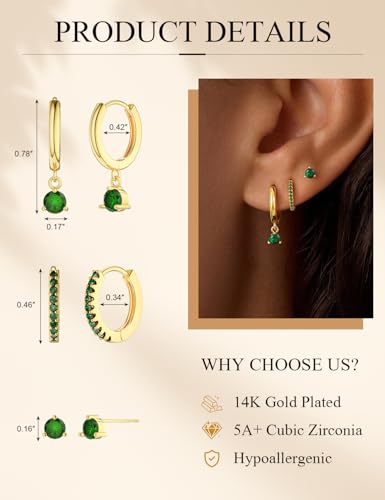 Image of Freekiss 3 Pairs Gold Hoop Earrings Set: Dainty Stud Earrings Trendy Small 14K Gold Plated Hypoallergenic Dangle Cartilage Huggie Hoop Earrings for Women Gold Jewelry for Women Gifts