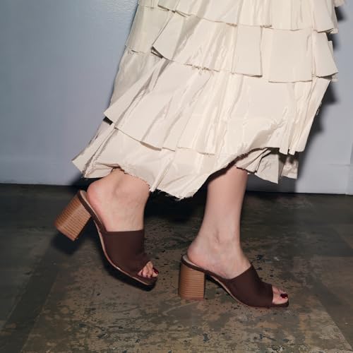 Image of Ancomafio Heeled Sandals for Women，Raffia Sandals 2026 Chunky Heels Square Toe Mules Block Summer Shoes Slip On