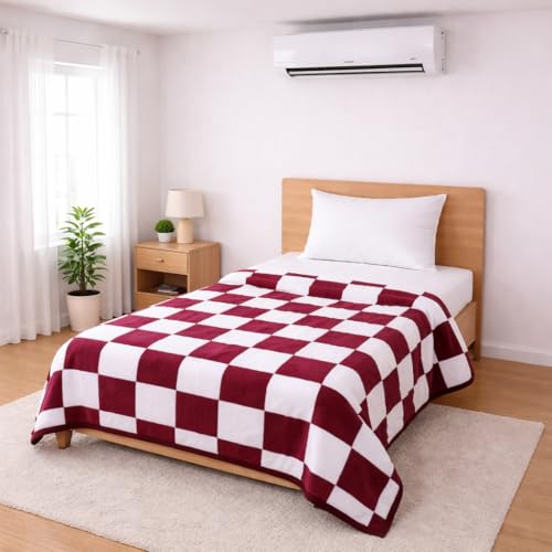 Image of Single Bed Dohar Classic Maroon Check | Lightweight Summer Quilt | Soft Microfiber AC Blanket | Breathable All Season Comforter | Skin Friendly Bed Cover