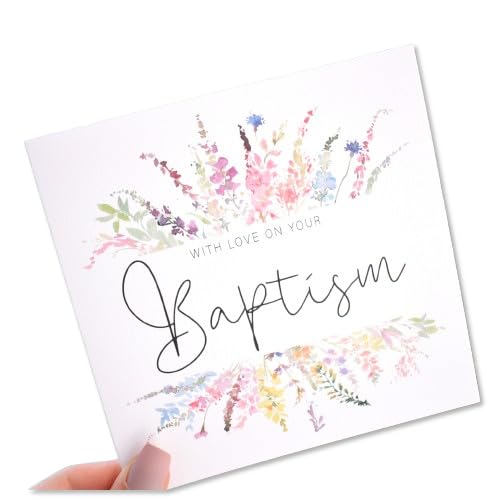 With Love On Your Baptism Card | Congratulations Greeting Card | Naming Day | Rainbow Wildflower Florals | 148mm Square