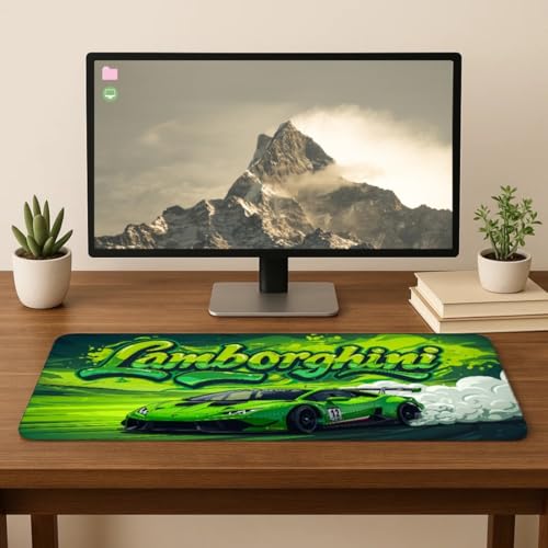 Image of Moto Edition Desk Mat 23x11 Inch - Racing-Themed Keyboard & Mouse Pad for Office, Home & Gaming | Non-Slip Rubber Base, Waterproof Surface, Supercar & Bike Inspired Table Mat (Green Lambo)
