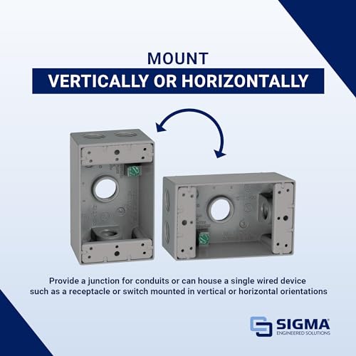 Image of SIGMA ENGINEERED SOLUTIONS Metal Electrical Outlet Box, Weatherproof, Easy Mount Plug and Receptacle Protector, 1 Gang Box, Gray, (E) 4 Holes