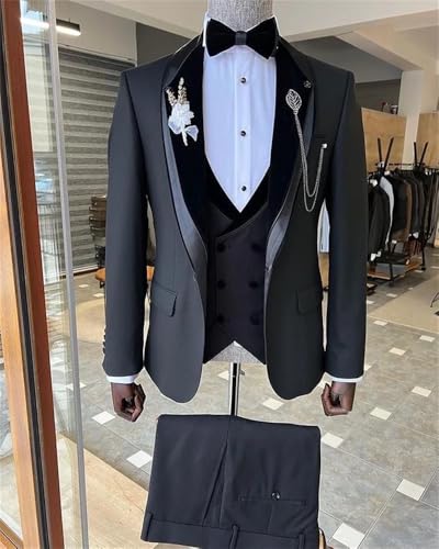 Men's 3-Piece Suit Formal One Button Jacket Double Breasted Vest Pants Set3