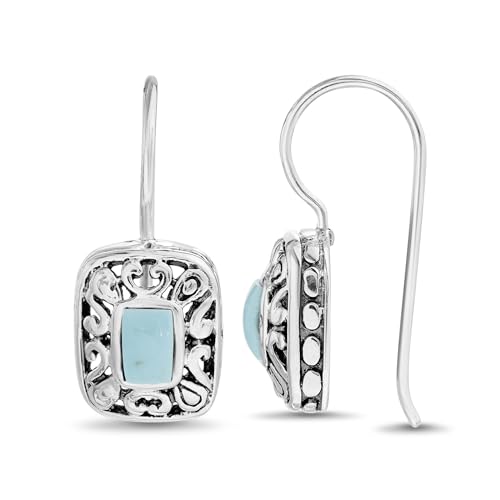Willowbird Sterling Silver Turquoise Earrings Filigree French Wire Dangle for Women