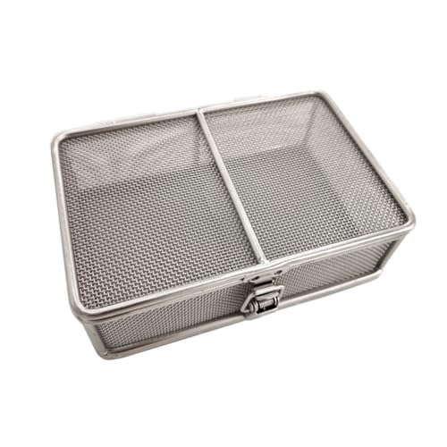 Bandeja de instrumentos de acero inoxidable, cesta de esterilización para instrumentos quirúrgicos y dentales, diseño perforado de malla de 1 mm, duradera y fácil de limpiar (30 x 15 x 7 cm)