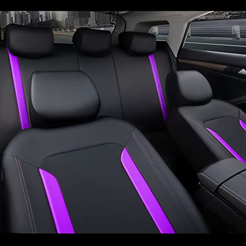 Car Pass Leather Car Seat Covers Full Set, Waterproof Breathable Leather Seat Cover Cushion Protector Rear With Zipper, Sport Universal Fit For Car Suv Pick-Up Truck Vehicle Auto Interior, Purple #TOP2