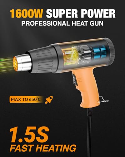 Image of FEDUS Heat Gun Hot Air Gun Temperature Machine 1600W, 2 Temp Settings Great for industrial use & Crafts, Removing & Drying Paint, Shrink Tubing /Wrapping Packing, Bend Plastic Pipes, Epoxy Resin