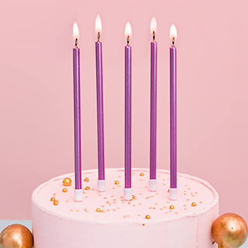 PHD CAKE Purple Long Thin Metallic Birthday Candles for Cake Party, Cake Candles, Weddings Cake Decorations, Candles for Cake