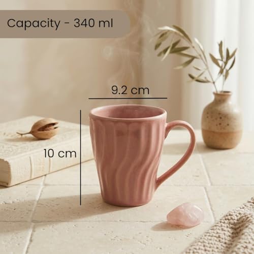 Image of The Earth Store Pink Artisan Wave Coffee Mug - 340ML Ceramic Coffee Mugs Set of 2 | Microwave & Dishwasher Safe Mugs for Gift | Home | Office | Restaurant | Daily Use Tea Mug