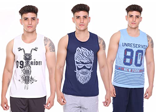 Image of Sleeveless Vest for Men || Tank Top Sando || Workout Tshirts || Sports Vest || Goa Beach Wear Swimming T-Shirt || Running Tops || Gym Vest for Men || Pack of 3 ||