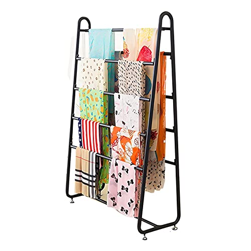 UWYTGF Modern Metal Scarf Holder Rack,Floor Standing Fabric/Shawl Storage Organziers with Non-Slip Foot Pads,for Clothing Store/Gift Store,Black,Length,120Cm/47.2In
