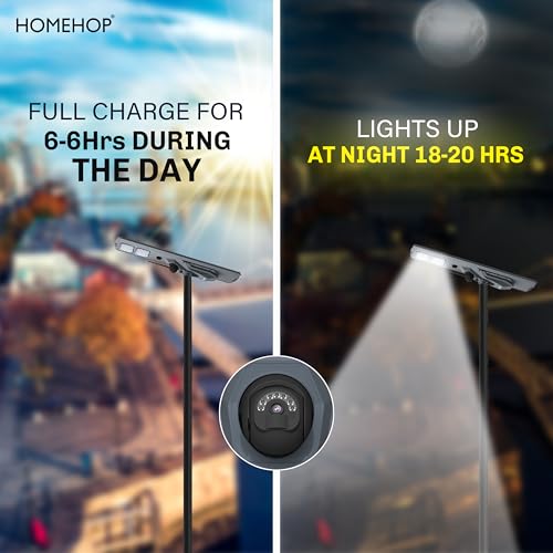 Image of Homehop Solar Street Lights Outdoor 400Watts with Security Camera Waterproof 90 LEDsMotion Sensor Lamp with Remote Controller (Cool White-Aluminum)