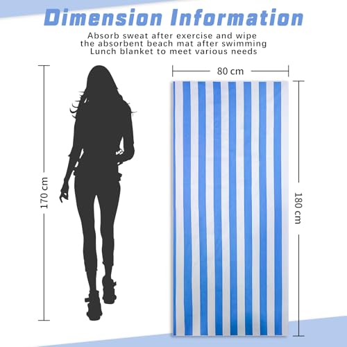 TMEOG Microfibre Beach Towels 180x80cm Extra Large Sand Free Beach Towel for Adults Compact Thin Travel Towel Women Men Lightweight Swim Pool Yoga Towel with Bag(Blue Stripes) - Image 4