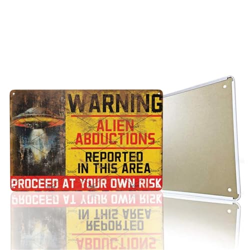 Warning Alien Sign Proceed At Your Own Risk Poster Alien Yard Decor Metal Sign Vintage Art Tin Sign House Office Wall Decor Sign Poster Cafe Wall Art Sign For Home Decor 8x12 Inch