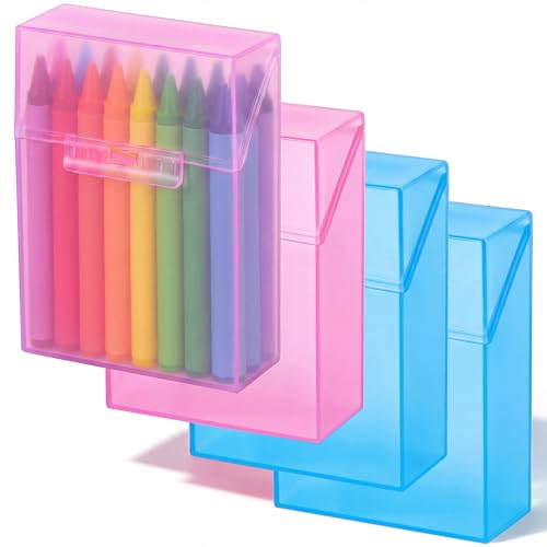 Image of Clabby 4 Pcs Clear Plastic Crayon Boxes Hold 24 Count, Blue,Pink
