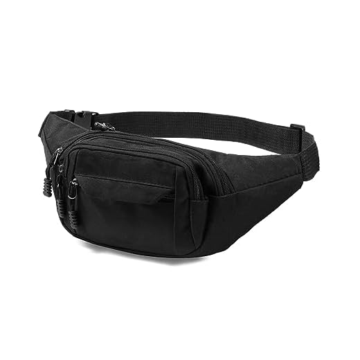Vinabo Sac Banane Femme & Homme Sacoche Ville Imperméable Unisexe à Effet Holographique Femme Chic Brillant Sac à la Taille pourd'entraînement en Plein air Randonnée Camping, Noir