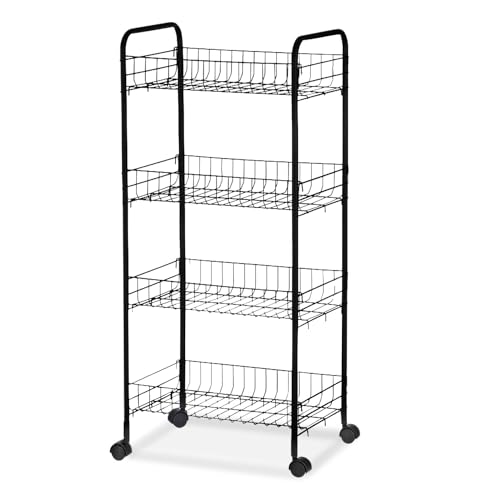 TIENDA EURASIA - Carrito de Cocina con Ruedas, Color Negro, Material Metal y Plastico PP, Verdulero, para Espacios Reducidos y de Fácil Montaje (Cariito 4 Pisos 40.5 x 27 x 82.5cm)