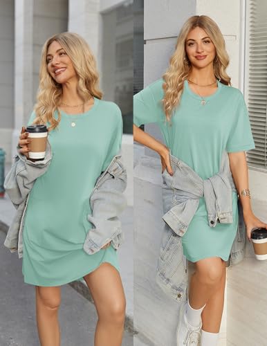 Image of Ekouaer Womens Cotton Nightgown with Pocket Short Sleeve Sleep Shirt S-2XL