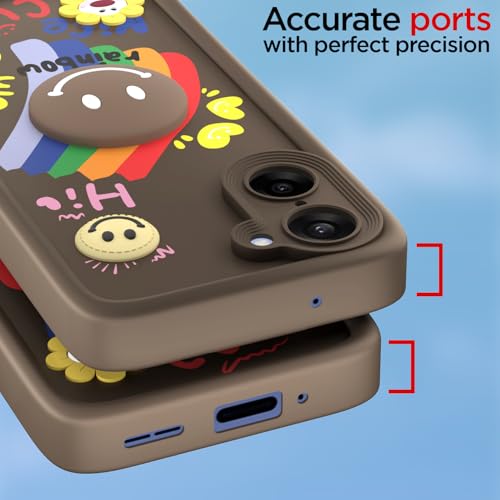Image of Pikkme Back Cover for Oneplus Nord CE 5 5G | Soft Silicone| Cute Rainbow Smile & 3D Cartoon Flower Design | Shockproof Raised Camera Protection Bumper Case (Brown)