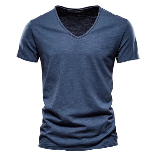 Tee Shirt Homme - Tee Shirt Homme Col V Couleur Unie Tshirt Manche Courte Confortable Tshirt Slim Fit Décontracté Haut Legere Respirant Haut Coupe Oversize Fashion