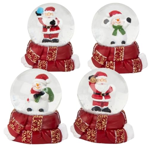4 x süße Mini-Schneekugeln Nostalgie | Weihnachtsmann Schneemann auf...
