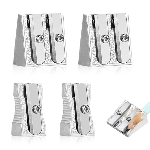 Diffaxy 4 afiladores, 2 agujeros dobles y 2 individuales, sacapuntas de metal para la escuela, lápices de colores y grafito, ideal para el hogar, la escuela y la oficina