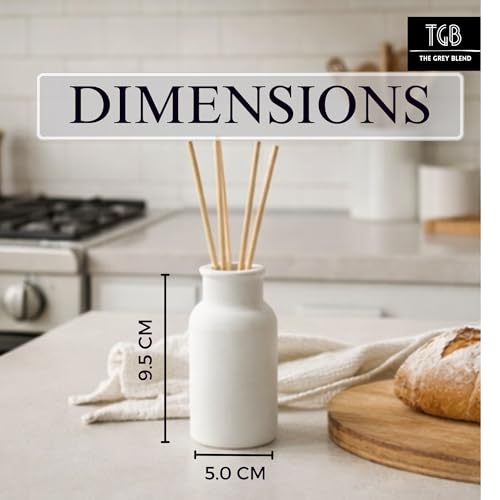 Image of Concrete Reed Diffuser Pot with 5 Reed Sticks - Empty Cylindrical Aroma Diffuser Bottle for Essential Oils | Minimal Home Fragrance Decor for Living Room, Bathroom & Desk (9.5 CM)