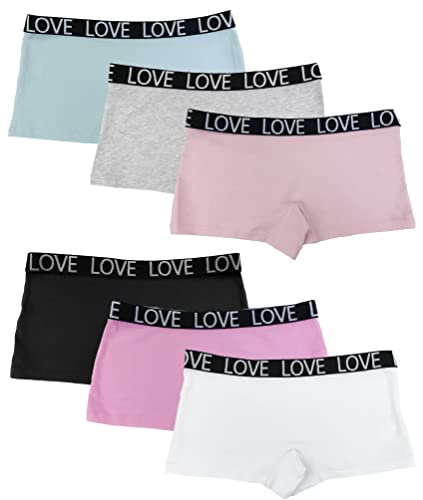 Channo Unterhosen Mädchen 6er Pack Boxershorts – Coole Baumwolle Unterwäsche, Geschenk für Teenager Mädchen, Love, 12-14 Jahre