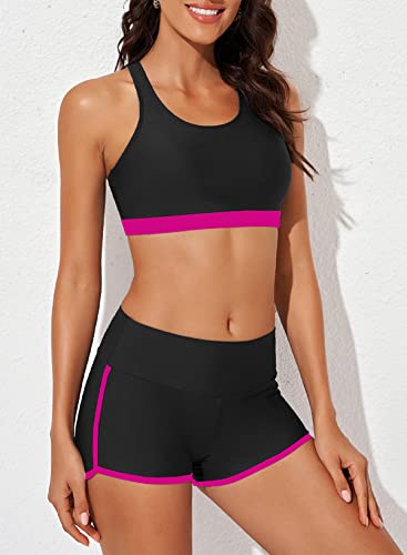 Image of Aleumdr Womens Athletic 3 Piece Tankini Swimsuits with Shorts Swim Tank Tops with Sports Bra and Boyshorts Bathing Suits
