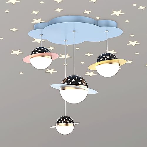 Lámpara de araña Planet de 4 Luces, lámpara Colgante en Forma de Nube Azul con Fondo de Cielo Estrellado, luminaria G9, lámpara Colgante Decorativa para habitación Infantil, Farol Moderno y senci