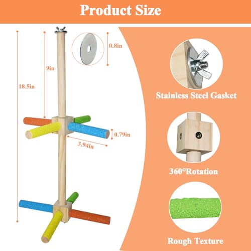 Image of Bird Stand Perch Toy, Double Layer Spinning Parakeet Toys Exercise Wheel Cockatiel Toy for Cages Wooden Perchs for Small & Medium Birds Cage Accessories for Parakeets Lovebirds Conures (Colorful)