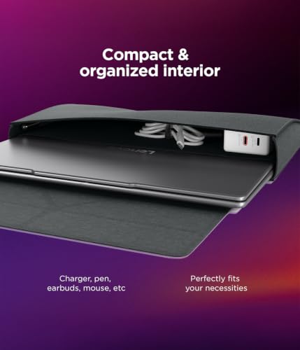 Image of Lenovo Yoga Tote Sleeve Case for Laptops with 14-inch Display, Multi-Compartment Organizer with Convertible Stand, Lightweight Protective Polyester & Microfiber Sleeve, Luna Grey