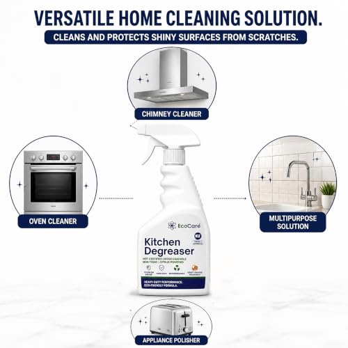 Image of EkoPower Kitchen Cleaner Degreaser | Food-Grade Cleaning Spray For Tough Grease & Burnt Grill | Remove Stubborn Stains on Steel, Copper, Stoves, Chimneys, Counter Tops, Cookware & Appliances 400ML