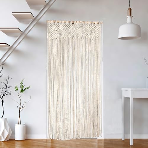 OUGPIU Cortina Bohemia de Macramé,80x200cm Cortina para Colgar en la Pared,Tapiz Puerta Ventana Divisor Armario Decoración Pared,Cortinas Tejidas a Mano Para Arco de Boda,Sala de Estar,Habitación