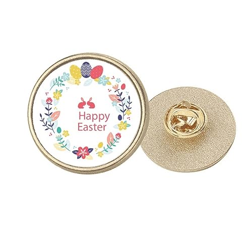 Broche Happy Easter ronde métal doré festival flower pour vêtement de Pâques M