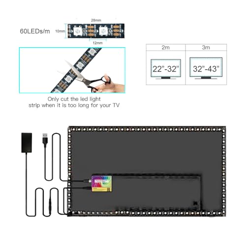 Image of Gaming LED Strip Lights 9.84ft with CH1 Connectors Screen Sync RGB Backlight for 32-43 Inch PC Monitor & TV Music Sync LED Light Bar Works with Windows & Android TV Box BPSK2