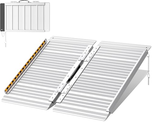FACHNUO 61CM Rampe pour Fauteuil Roulant Pliable 61CM Rampe de Seuil, Capacité 362KG, Extra Large 74CM Antidérapante - Ramp Aluminium Portable pour Escaliers, Marches, Portes, Entrées