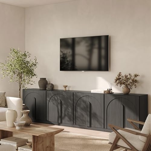 Image of BELLEZE 4-Piece Modular TV Stand Set -Modern Entertainment Center with Wide Wooden Handle,Sideboards with Adjustable Shelves,Classic Media Console Table Cabinet for Living Room (Ebony)