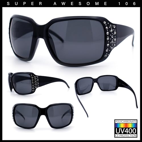 SA106 Polarized Lens Oversize Rhinestone Bling Sparkling Womens Sunglasses2