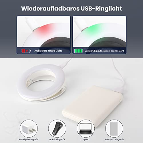 Nalezuns Ringlicht, Handy Ringleuchte, Mit DREI Farbmodi,USB-Laden, 40 LEDs Selfie Licht Geeignet für Handys,Tablets,Laptops,Zoom-Meetings,Make-up,Vlogging, Videokonferenzen,Phone