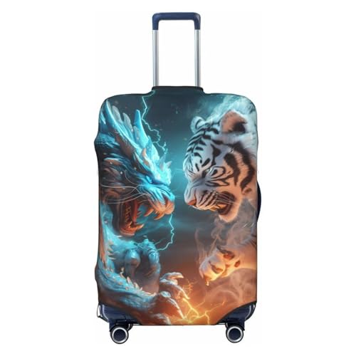 Luggage Cover Protector Suitcase Cover - High Elasticity Blue Dragon and White Tiger Suitcase Cover for Luggage