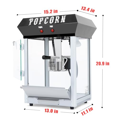 Image of Commercial Popcorn Maker Machine, 6oz Stainless Steel Kettle with Tempered Glass & Warming Deck, 600W Countertop Popper for Theater, Parties, Events