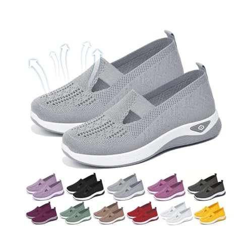 Women's Orthopedic Sneakers – Soft Sole Mesh Knit Comfort Shoes with Arch Support, Slip-On Wide Width, Lightweight Diabetic Footwear, Summer Nurse Shoes for Walking, Casual & Everyday Use (Grey,7)