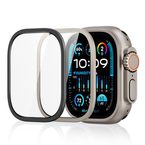 ESR 2 Pack Armorite Screen Protector for Apple Watch Ultra 3/2/1 (2025/2024/2023/2022,49 mm), Military Grade Protection, Tempered Glass Film with Aluminum Alloy Frame, Anti-Scratch, Titanium&Black